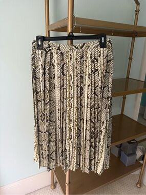 J. Crew Pleated Snake-Print Midi Skirt - Cream and Brown